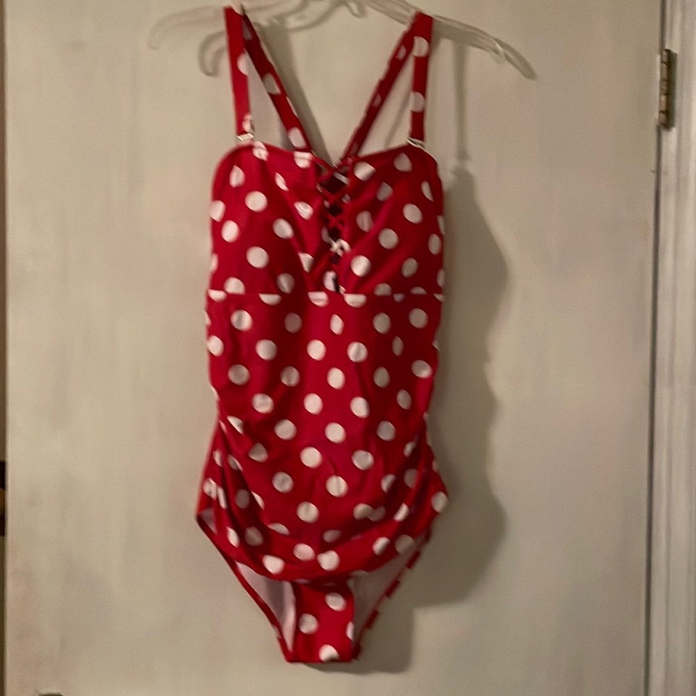 RED with WHITE POLKA DOT 1 piece SWIMSUIT